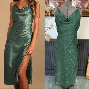 NWT Lulus You're My Type Sage Green Satin Jacquard Midi Slip Dress ~ Size M 🧡🍄